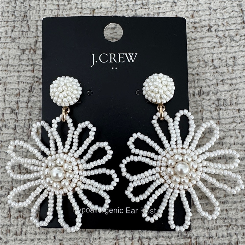 J. Crew Ivory Beaded Floral Earrings